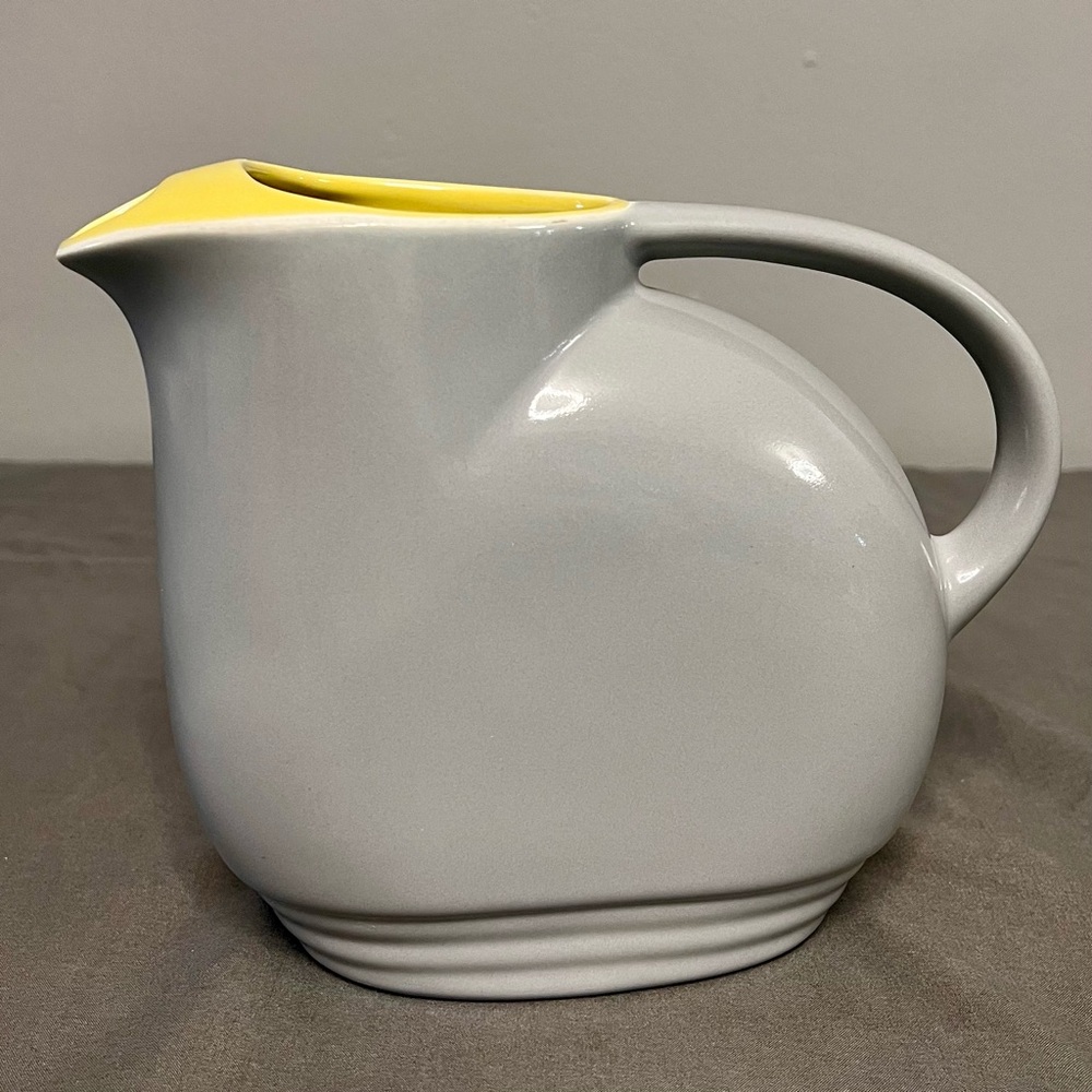 VTG MCM Hall China General Electric Creamer Pitcher Gray & Yellow 6.25”